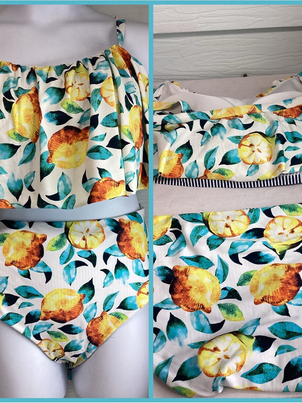 Women’s Lemon Print two piece swimsuit - White/Yellow15 - Picture 3 of 6